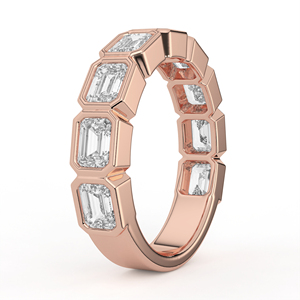 14K 18K Gold 1.98CTW Emerald Cut Lab Grown Diamond Half Eternity Band Bezel Set Stackable Geometric Anniversary Wedding <b>Ring</b> - Product Image 5
