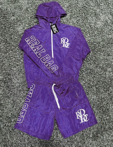 Nouvelle Collection 2026 – Survêtements Coupe-Vent Imprimés Personnalisés en Nylon pour Hommes – Ensemble Court Réfléchissant avec Fermeture Éclair Intégrale – Vente en Gros - Product Image 1