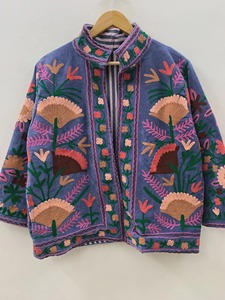 Chaqueta de Forro Polar Bordada Estilo Bohemio, Manga Larga, Cuello Mao, Estampado Floral, Talla Grande, Ropa de Otoño para Mujer - Product Image 3