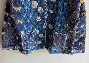 Quilted Jacket Women's Blue <b>Animal</b> Print Cotton V-Neck Three Quarter Sleeve Autumn Style gift <b>for</b> her - Product Image 3