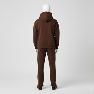 Ensemble survêtement et pantalon de jogging streetwear pour homme en molleton de coton épais marron uni à capuche, personnalisé OEM pour l'hiver - Product Image 4