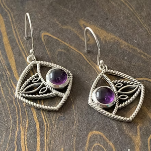 Natural Amethyst Gemstone <b>Drop</b> <b>Earrings</b> Trendy for Parties Gifts Made From 925 <b>Silver</b> Lightweight - Product Image 2