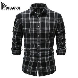 Men's Black White Plaid Long Sleeve Flannel Shirt, Full Sleeve Turn-<b>down</b> Collar, White Checkered Spring Autumn Suitable - Product Image 1