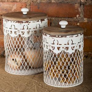 Vintage Open Lattice <b>Storage</b> <b>Jar</b> Pair Premium Housewarming Boutique Retail & Artisan Pantry Gift Supply - Product Image 1