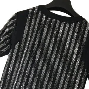 T-shirts décontractés pour hommes en polyester et coton, coupe classique, col rond, avec strass, anti-plis, grande taille disponible, de bonne qualité à prix abordable - Product Image 4