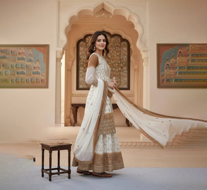 Nuevo Conjunto Sharara y Dupatta para Fiesta, Micro Algodón Antiarrugas de Secado Rápido, Reversible, Largo hasta la Rodilla, Diseño Indio, Listo para Usar - Product Image 1