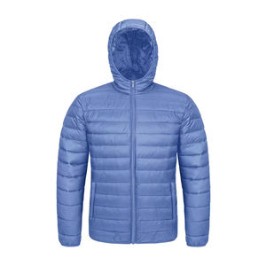 Veste d'hiver matelassée pour homme de couleur bleu vif, à manches longues, col à capuche, imperméable, en tissu nylon matelassé - Product Image 1