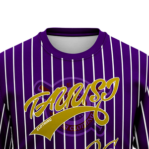 <b>Mens</b> Purple <b>White</b> Pinstripe Crew Neck <b>Sweatshirt</b> Custom Logo Graphic Pullover Long Sleeve Baseball Training Top Bulk Winter Wear - Product Image 4