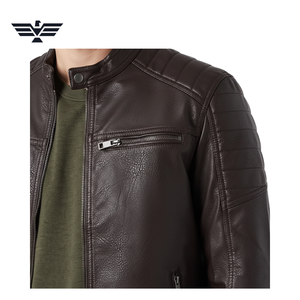 Chaqueta de Motociclista para Hombre, de Cuero Genuino Marrón, Transpirable, con Relleno, Cuello Alto, Cierre de Cremallera, Color Sólido, Corte Ajustado, para Otoño - Product Image 6