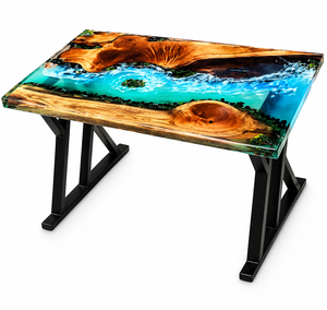 Custom Handmade <b>Epoxy</b> Resin Solid Wood Round Modern Polished <b>Coffee</b> & Dining <b>Table</b> with Ocean River Design Luxury Fashionable - Product Image 1