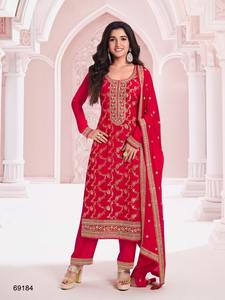 Top Jacquard de viscosa Salwar Kameez para adultos de invierno indio elegante con fondo Santoon Chinon Silk Dupatta Jari Sequence Work - Product Image 4