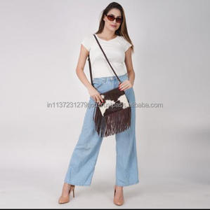 Bolsos de estilo occidental con flecos para mujer, bolsas de cuero de vaca con borlas y pelo - Product Image 2