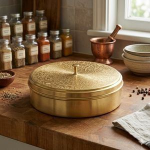 Traditional Brass Masala Dabba <b>Spice</b> <b>Box</b> Luxury Round Organizer with Lid Kitchen Container Set Custom Gift Packing Wholesale - Product Image 3