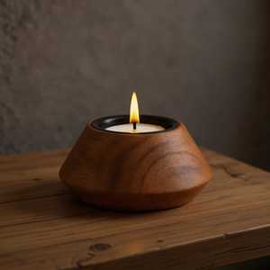 Hand Carved Acacia Wood Tealight Holder: Rustic Christmas Decor - Product Image 1