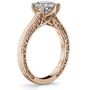Round Cut Engagement <b>Ring</b> 18k White Gold Six-prong Trellis Solitaire <b>Ring</b> With <b>Plain</b> Shank & Vine Design Engagement <b>Ring</b> - Product Image 2