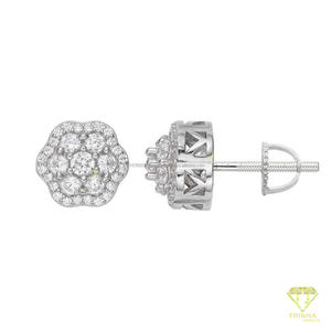 Elegant Lab Grown <b>Diamond</b> Floral Stud <b>Earrings</b> With 925 Sterling Silver Cluster Stone Detail Luxury Jewelry - Product Image 3