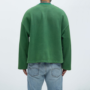T-shirt vert surdimensionné à manches longues pour homme, imprimé numéro 3, style streetwear, col rond, en coton tricoté, haut décontracté - Product Image 6