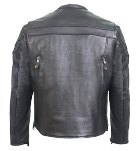 Blouson de motard ventilé en cuir véritable noir pour homme, personnalisé, avec double passepoil, style racer, OEM ODM, grandes tailles, vente en gros - Product Image 5