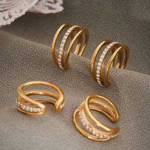 18K Gold Plated Stainless Steel Triple Hoop Ear <b>Cuff</b> with Claw Setting Zircon Jewelry for Gift - Product Image 6