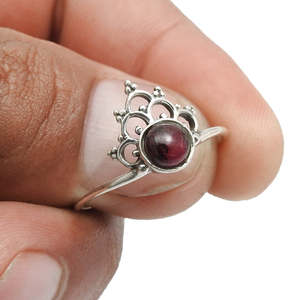 Handcrafted Crown Shaped Boho <b>Ring</b> <b>Crafted</b> From Solid 925 Sterling Silver Statement <b>Ring</b> Oxidized With Round Cut Garnet Gemstone - Product Image 3