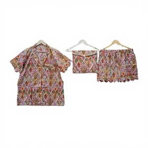 Conjunto Kangura de pijama de algodón hecho a mano indio con estilo, ropa de noche corta Vintage con estampado de bloques de mano para mujer, algodón 100% para otoño - Product Image 1