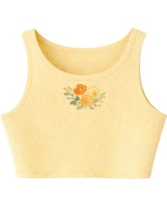 Ensemble décontracté deux pièces pour femme : débardeur court côtelé et short à cordon de serrage, broderie florale jaune douce – Fabricant - Product Image 3