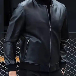 แจ็คเก็ตหนังแท้กันน้ำสีดำเรียบง่ายสำหรับผู้ชาย  แจ็คเก็ตหนังลำลองทันสมัยสำหรับฤดูหนาว  เสื้อคลุมผู้ชาย  CP-MLJ-01 - Product Image 6