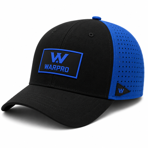 Gorra Deportiva Warpro Negra y Azul de Malla con Cierre Ajustable de 6 Paneles y Logotipo Grabado en el Panel Frontal - Product Image 4
