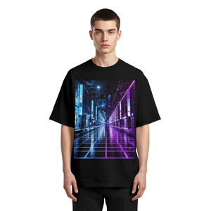 Camiseta Sublimada con Diseño Urbano de Rejilla de Ciudad Neón para Hombre, Ropa Urbana de Gran Tamaño - Product Image 4