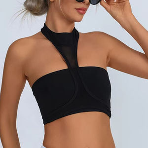 Women's Lightweight Quick-Drying Compression Yoga <b>Bra</b> Free Size Fitness Running Gym Soft Stretchy Breathable Mesh Insert <b>Halter</b> - Product Image 3