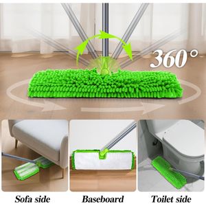 Mop in Microfibra a Doppia Faccia con 4 Panni Riutilizzabili e Lavabili, Mop Piatto per Pulizia a Secco/Umido con Asta di Prolunga per la Pulizia dei Pavimenti - Product Image 1