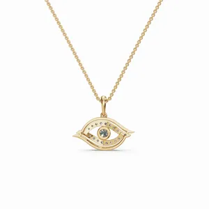 Collier pendentif diamant « Yeux de vigilance » en or jaune 18 carats, diamant taille ronde, pour femmes - Product Image 4