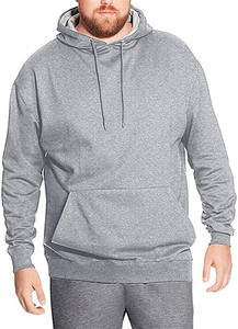 Sudadera con Capucha para Hombre, Color Gris Sólido, Algodón French Terry, Cuello Redondo, Bolsillo Canguro, Estilo Casual, Corte Regular, para Otoño - Product Image 1
