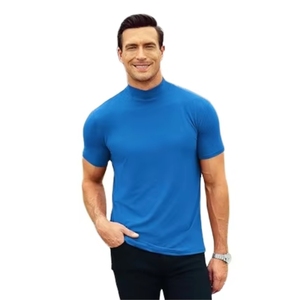 Camiseta de Manga Corta para Hombre, Cuello Alto, Ajustada, 100% Algodón, con Impresión de Logotipo Personalizado, Servicio OEM/ODM, Tejido Transpirable - Product Image 1