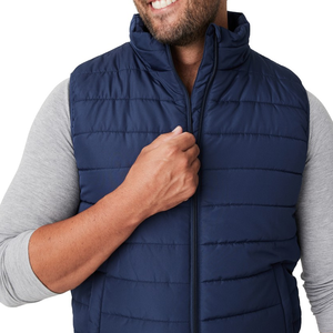 Men's Navy Quilted Puffer Vest Mandarin Collar Zipper Closure Casual Outerwear Winter Waterproof Windproof with Pockets - Product Image 4