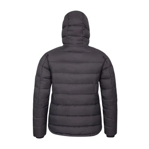 Veste matelassée à capuche pour homme, noire, couleur unie, coupe-vent, fermeture éclair, vêtement d'hiver décontracté, coupe ajustée, en polyester - Product Image 2