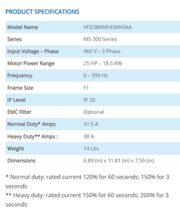 ไดรฟ์ปรับความถี่ Delta MS300 VFD38AMS43ANSAA 3 เฟส 380-480V 18.5KW - Product Image 2