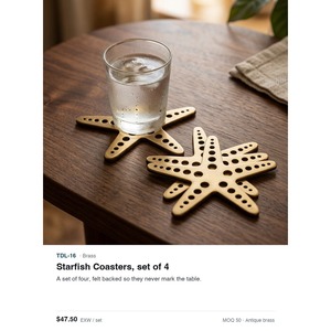 Promotional Coaster Set of 4 Hand Pierced Solid Brass Starfish Coasters with Felt Backing Antique Metal Home Decor - Product Image 3