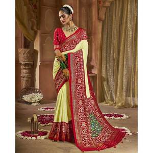 DISEÑADOR GEORGETTE BORDADO FOIL PRINT SAREE CON BLUSA SIN COSTAR LIMÓN - Product Image 1