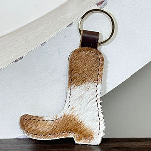 New Manufacturer OEM ODM Boot Keychain for Women Handmade Leather Hair On Cowhide Key Ring Cowboy Boot Bag Charm Gift Accessory - Product Image 4