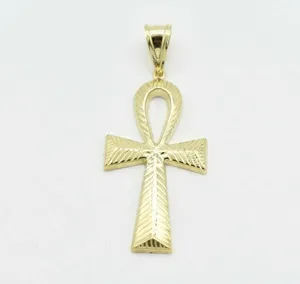 จี้รูปกางเขนอังค์ทรงเพชรขนาด 2 1/2 นิ้ว ทองคำแท้ 10K สีเหลือง - Product Image 2