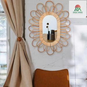 Rattan Wall <b>Mirror</b> Khaki Wooden Frame 50x38Cm Home Decor living room, bedroom, bathroom - Product Image 5