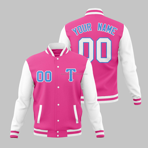 Veste universitaire de baseball Letterman en molleton de coton rose personnalisée pour hommes col montant tenue décontractée avec procédé de revêtement - Product Image 3
