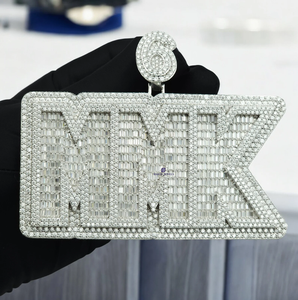 Pendentif lettre MMK serti de diamants Moissanite VVS, bijoux Hip Hop personnalisés, chaîne de luxe en argent, breloque - Product Image 1