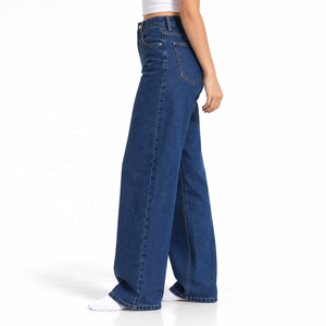 Vaqueros de corte recto para mujer, al por mayor, lavado oscuro, marca privada para marcas de moda, tallas S-XL, MOQ bajo, de fábrica - Product Image 2