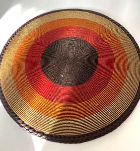 Handmade Beaded Rose Placemat, Red Glass Bead <b>Table</b> <b>Mat</b> (14 Inch) - Product Image 2