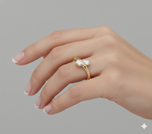 Anillo de Oro con Dos Piedras y Diamantes Cultivados en Laboratorio de 0.30 CTW para Boda, Certificado de Lujo - Product Image 2