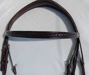 Brida Inglesa de Cuero Marrón y Negro para Caballo con Corona Acolchada y Hebillas de Acero Inoxidable - Product Image 5