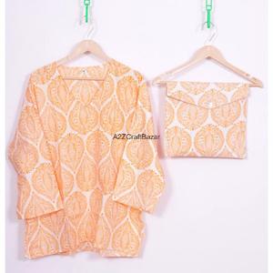 Conjunto de Pijama de Mujer, Hecho a Mano, de Lujo, Romántico, con Estampado Floral, Manga Tres Cuartos, Cuello en V, Cintura Elástica, 100% Algodón, Suave y Transpirable - Product Image 2