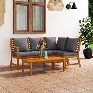 Ensemble de salon de jardin gris foncé en bois d'acacia massif avec polyester, meubles d'extérieur durables et élégants - Product Image 1